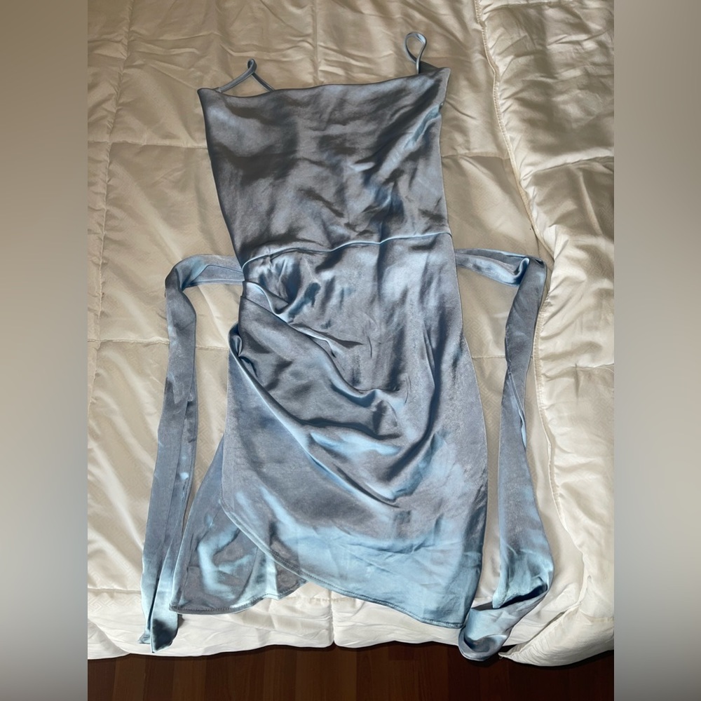 Silk, baby blue mini dress
